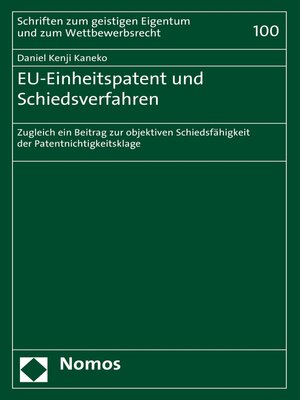 cover image of EU-Einheitspatent und Schiedsverfahren